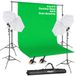 EMART Fotografie Achtergrond Continue Paraplu Studio Verlichting Kit, Mousseline Chromakey Groen Scherm en Achtergrond Stand Ondersteuning Systeem voor Foto Video Shoot