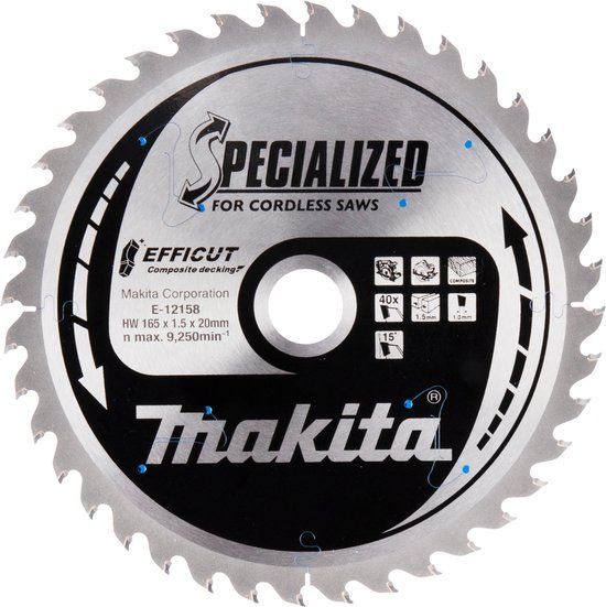 Makita E-12223 Cirkelzaagblad - 165 x 20 x 40T - 1 stuk