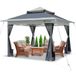 VOUNOT 3,6 m x 3,6 m pop-up tuinhuisje met gaaszijkanten, tuin dubbel dak partytent met beengewichten en roltas, grijs