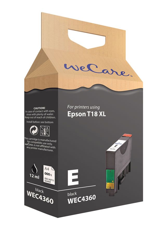 wecare WEC4360 Zwart Inktcartridge - 15 ml - Geschikt voor Epson Expression Home XP-102 / XP-202 / XP-205 / XP-212 / XP-215 / XP-225 / XP-30 / XP-302 / XP-305 / XP-312 / XP-315 / XP-322 / XP-325 / XP-402 / XP-405 / XP-405WH / XP-412 / XP-415 / XP-422 / XP-425