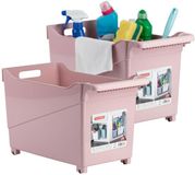 Plasticforte Boîte de rangement - 2x - Vieux rose - 45 x 24 x 27,5 cm - Plastique - À roulettes