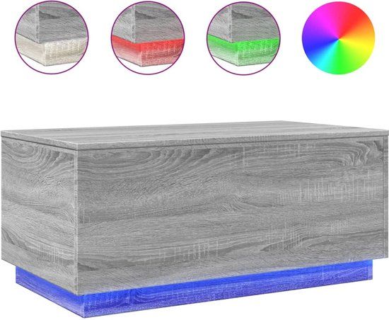 vidaXL Salontafel met LED-verlichting 90x50x40 cm grijs sonoma eiken