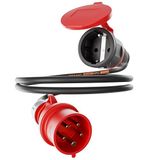 NWP Adapter 1,5 m 16 A 400 V stekker krachtstroom naar 230 V Schuko koppeling - IP44-3 x 2,5 mm² rubberen slangkabel