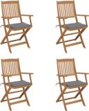 vidaXL Set van 4 klapstoelen met kussens, massief acaciahout, grijs