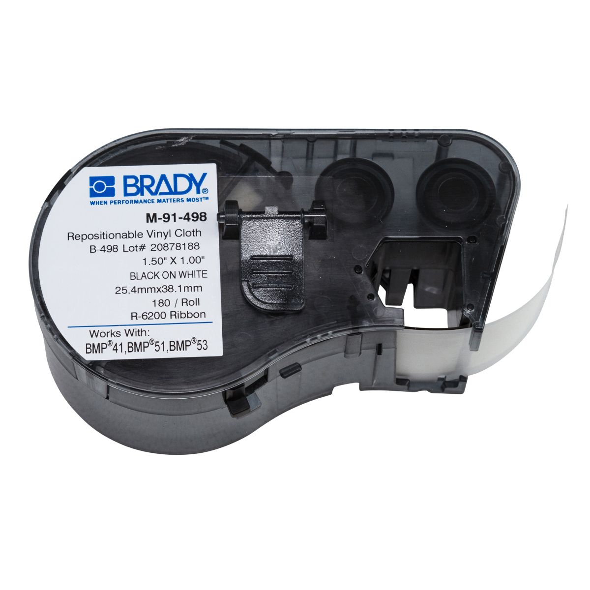 Brady M-91-498 labelprinter-tape - Zwart op wit - M - Vinyl