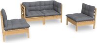 vidaXL - 4-delige Loungeset met Grijze Kussens - Massief Grenenhout