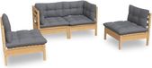 vidaXL - 4-delige Loungeset met Grijze Kussens - Massief Grenenhout