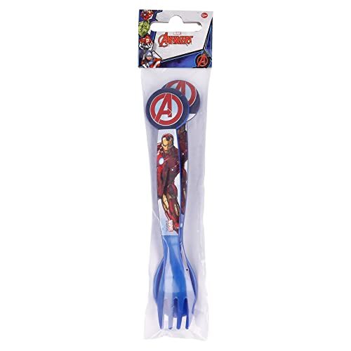 stor Set van 2 herbruikbare kinderbestek van kunststof, bestaande uit vork en lepel Avengers Rolling Thunder