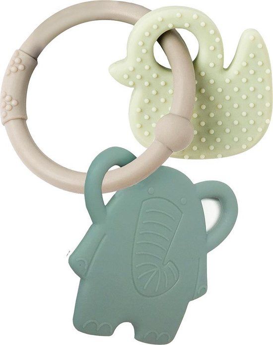 Nattou Olifant en Eend Silicone - Bijtring - Groen - BPA Vrij