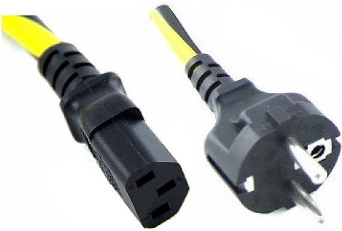E&T Powercables Apparaatsnoer met rechte C13 plug en rechte stekker - 3x 1,00mm / zwart/geel - 2 meter
