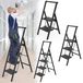TANYEAR 2-traps stalen klapladder met handrail, antislip treden, stabiel en draagbaar, belastbaar tot 250 kg, zwart, geschikt voor gebruik in huis en op kantoor