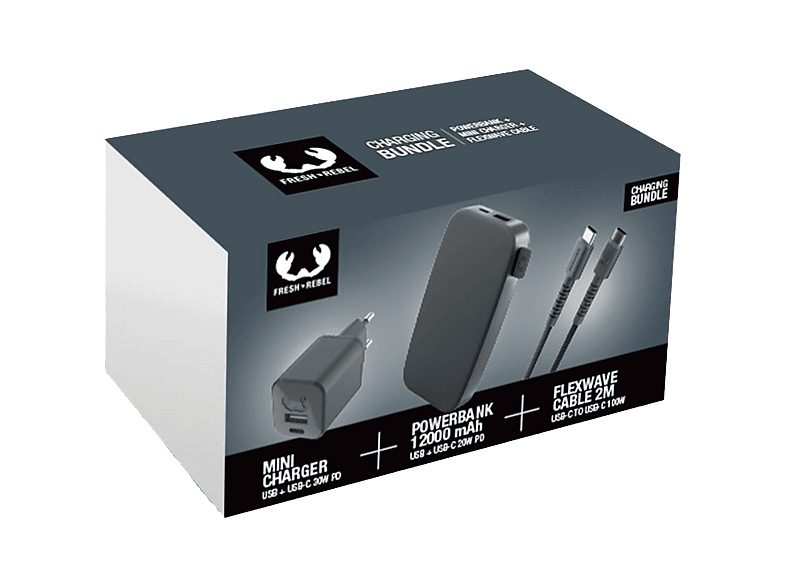 Fresh 'n Rebel 8bnd-wc-cb-pb-sg - Bundel Draagbare Powerbank Grijs