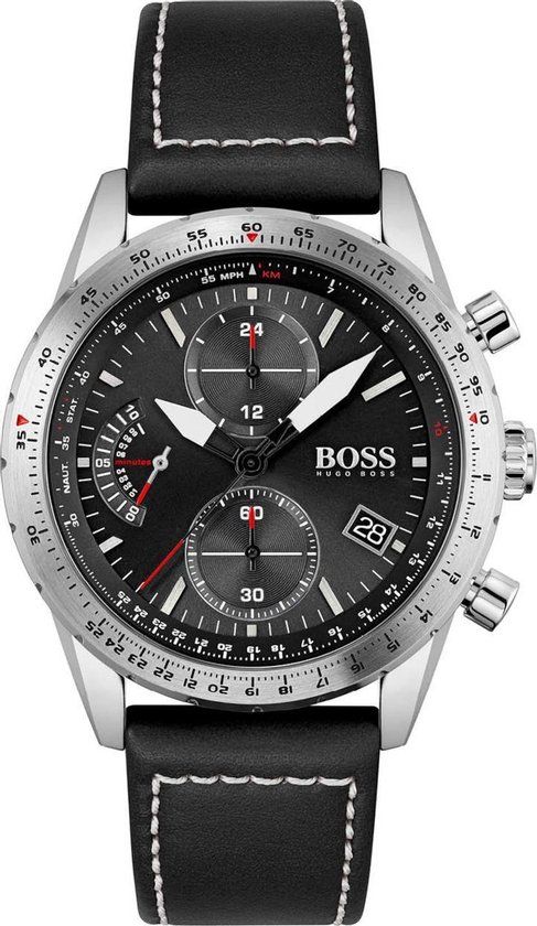 BOSS PILOT EDITION CHRONO HB1513853 Heren Horloge - Zwart Lederen Band