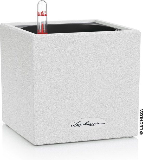 LECHUZA CANTO Stone 14 Plantenbak - kwarts wit - Vierkant - 14x14x13.5cm