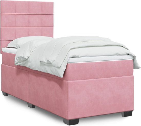 vidaXL Boxspring met matras fluweel roze 90x200 cm