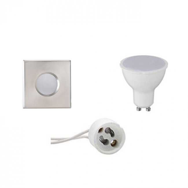 BES LED LED Spot Set - GU10 Fitting - Waterdicht IP65 - Inbouw Vierkant - Mat Chroom - 6W - Helder/Koud Wit 6400K - 82mm