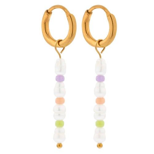 Label Kiki gold plated oorbellen Colorful Pearl Hoops