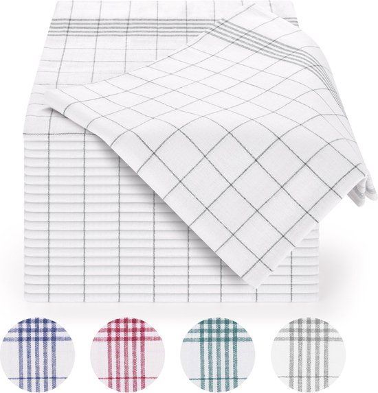 Blumtal Premium Theedoekenset - Keukendoeken - Geruit - 50 x 70cm - Grijs - Set van 10