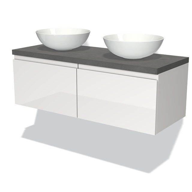Maxaro Badkamermeubel Modulo Plato 120cm Hoogglans Wit 2 Lades Greeploos Donkergrijs Beton