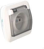 Contact-Simon Akord Enkelvoudig geaard stopcontact IP44 met afscherming AGZ1bZE/11a wit, rookkleurige klep