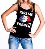 Bellatio Decorations Kiss me I am French tanktop / mouwloos shirt zwart dames - feest shirts dames - Frankrijk kleding S