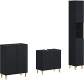 vidaXL - 3-delig - badkamerkast - set - ARNHEM - Zwart - Bewerkt - hout