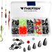 THKFISH Carolina Rig Texas Rig Bass vishaken, kogelgewichten voor vishaken, rolling, vat, spinning, parels, ring met kunststof doos, Texas en Carolina Rig DIY kit, 339 delen/389-delig