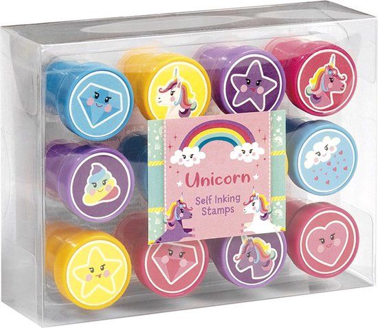 Totum Stempels Unicorn Junior 12 Stuks zelfinktend - creatief speelgoed junior meisjes vanaf 3 jaar - stempelen knutselen kaarten maken cadeau tip