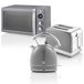 Swan Retro ontbijtset, waterkoker, 1,8 l, broodrooster, brede sleuf, 2 sneden, digitale magnetron 20 l, 6 standen, timer, spiegeldeur, vintage design, grijs, eenheidsmaat