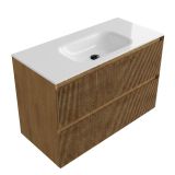Saniclass Badkamermeubelset - 100x45x61.5cm - Flow solid surface wastafel wit - 1 wasbak - zonder kraangat - 2 lades - mat eiken natural (hout) SW1420804/SW1224149
