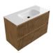 Saniclass Badkamermeubelset - 100x45x61.5cm - Flow solid surface wastafel wit - 1 wasbak - zonder kraangat - 2 lades - mat eiken natural (hout) SW1420804/SW1224149