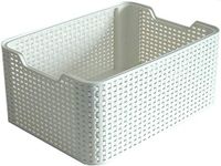 Curver Style Rotan Effect Keuken, Woonkamer, Badkamer, Slaapkamer, Utility Kleine Rechthoekige Opbergmand 6 Liter - Wit