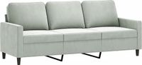 vidaXL Driezitsbank Fluweel Lichtgrijs 180 cm