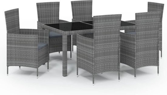 vidaXL 7-delige Tuinset met kussens poly rattan grijs