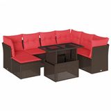 vidaXL 8-delige tuinbankset met kussens, bruin, polyrotan