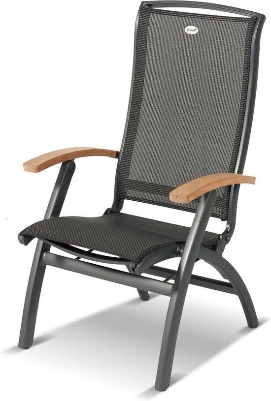 Hartman Da Vinci Verstelbare Tuinstoel - Antraciet - Teak armleuning