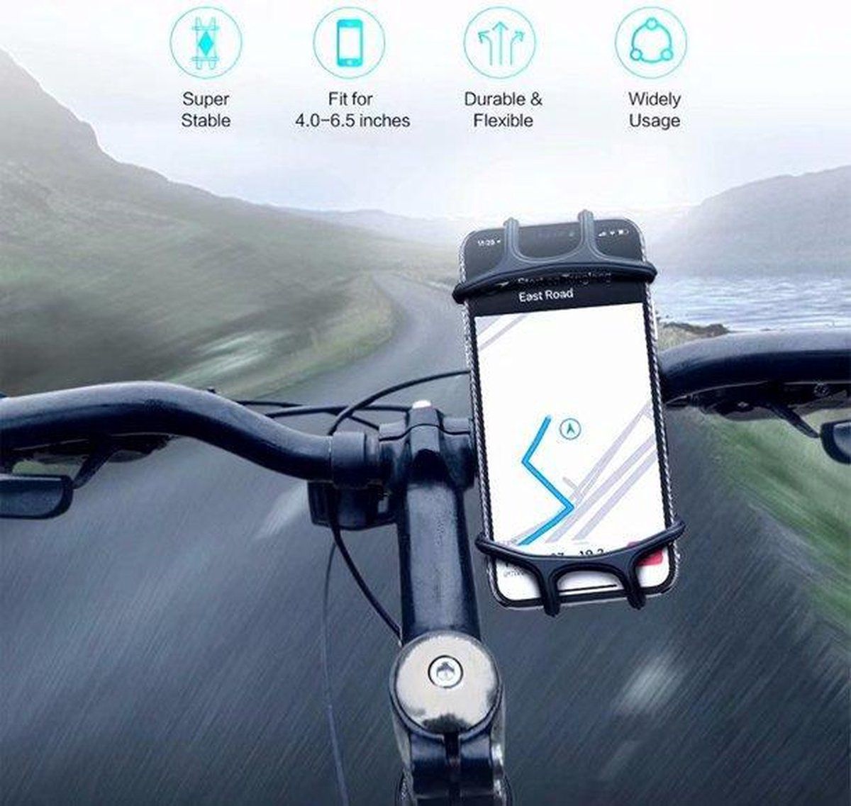 Opline Universele fiets telefoonhouder - Zwart - Voor 4-6.5 inch telefoons