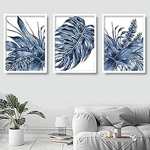 Artze Wall Art Artze Wall Art Botanical Monstera kunstdrukken 3-delige set, 40 cm breedte x 50 cm hoogte, marineblauw