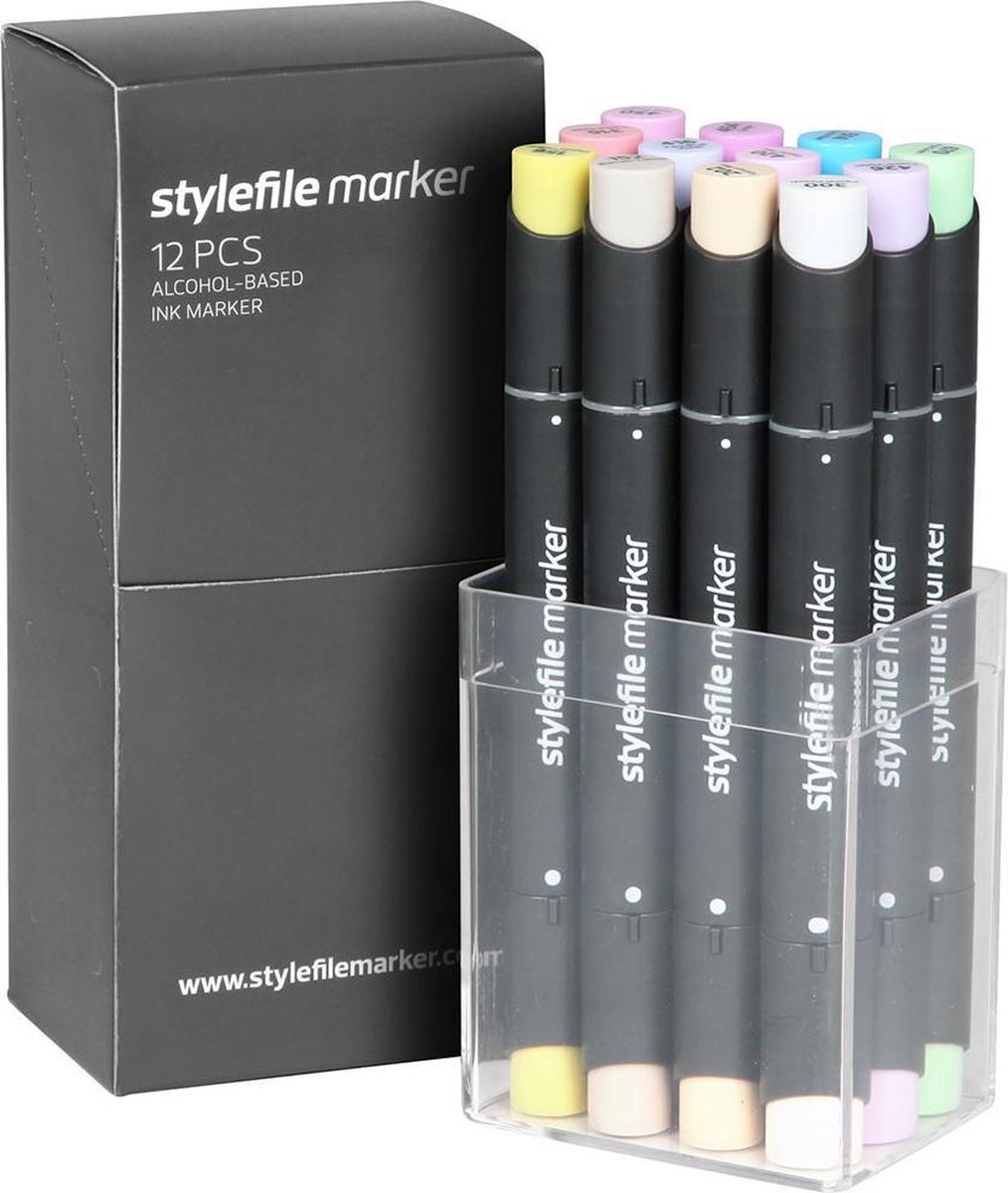 Stylefile Markers Stylefile Twin Marker 12 Pastel Set - Hoge kwaliteit stiften, ideaal voor designers, architecten, graffiti artiesten, cartoonisten, & ontwerp studenten