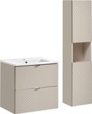 Meuble de salle de bain 60 cm, couleur cachemire, avec lavabo et colonne