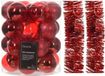 Ensemble de décoration de Noël - rouge - boules de Noël 6 cm et guirlandes de Noël - plastique