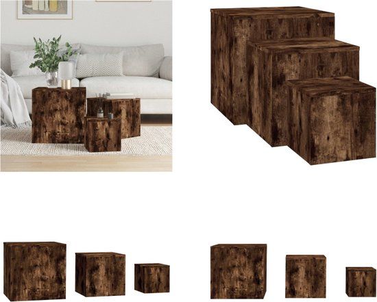 vidaXL Bijzettafels 3 st bewerkt hout gerookt eikenkleurig