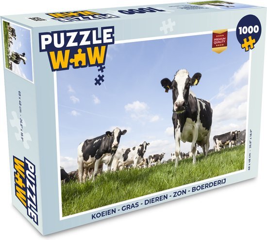 MuchoWow Puzzel Koeien - Gras - Dieren - Zon - Boerderij - Legpuzzel - Puzzel 500 stukjes - Sinterklaas cadeautjes - Sinterklaas voor grote kinderen