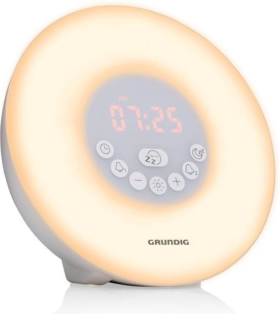 Grundig Wake-Up Light met FM-Radio - Lichtwekker met Simulatie van Zonsopgang - Digitale Licht Wekker met 10 Natuurlijke Geluiden en Kleurenverlichting - Inclusief Snooze- en Timerfunctie