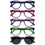 Opulize Pop 5 Stuks Leesbril Met Zon Lezer Retro Blauw Roze Purper Groen Grijs Mannen Vrouwen RRRRS2-34567 +2,50