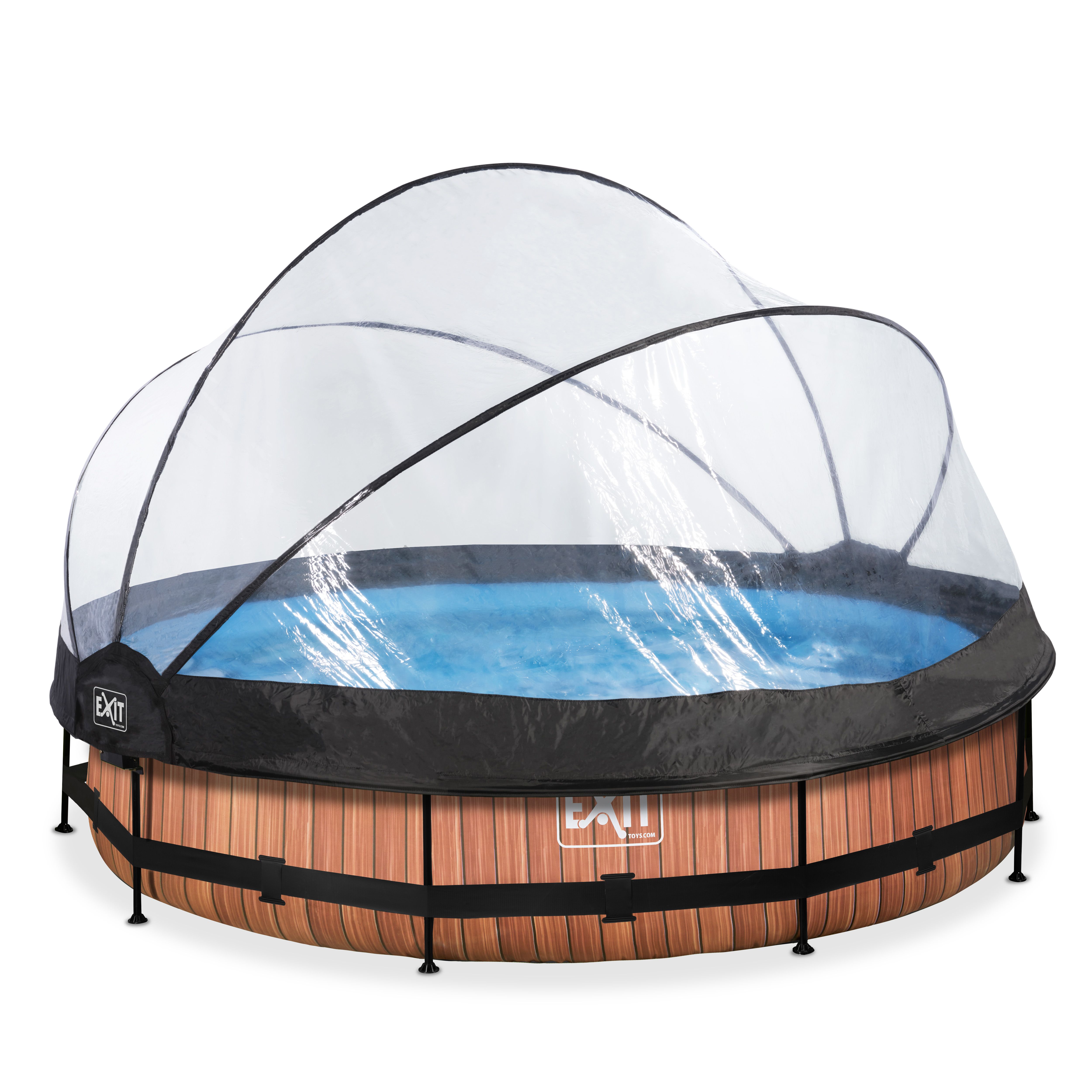 EXIT Toys EXIT Wood Round Pool ø360cm with Canopy and Filter Pump - Brown