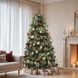 YITAHOME 180 cm kerstboom met afstandsbediening, kunstgroene kerstboom met scharniertechnologie, 650 gemengde punten, dennennaalden, 36 dennennaalden, 30 rode bessen, 300 lichten en 11 modi