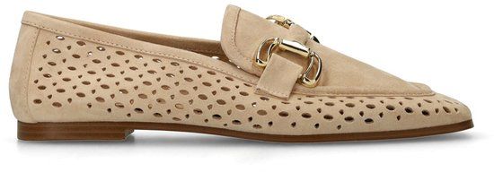Manfield - Dames - Beige leren loafers met gouden chain - Maat 41