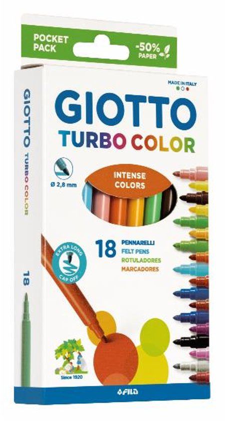 Giotto F073400, 18 kleuren, verschillende kleuren, kogelpunt, glasvezel, 2,8 mm