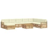 vidaXL - Buiten - bank - set - 9 - st - Wit - en - crèmekleurig - Massief - Acacia - Hout